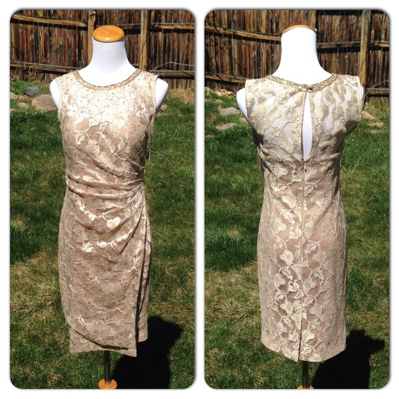 Aidan Mattox Beaded Lace Overlay Dress NWT - Picture 2 of 4